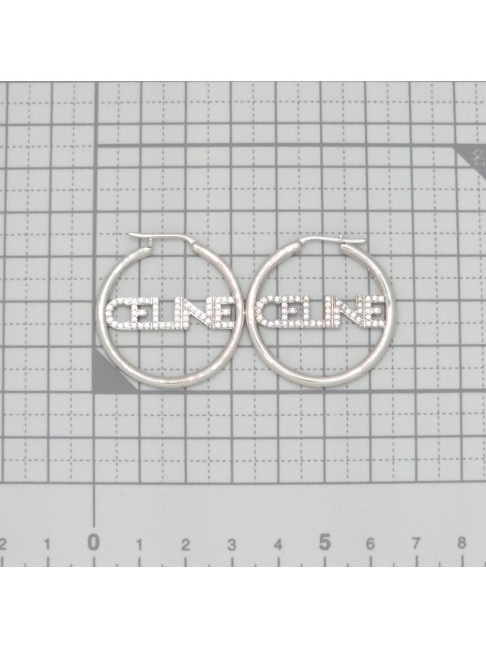 Celine Monochrome Strass Hoop Earrings Logo Crystal Rhodium Finish Brass Box - Picture 7 of 10